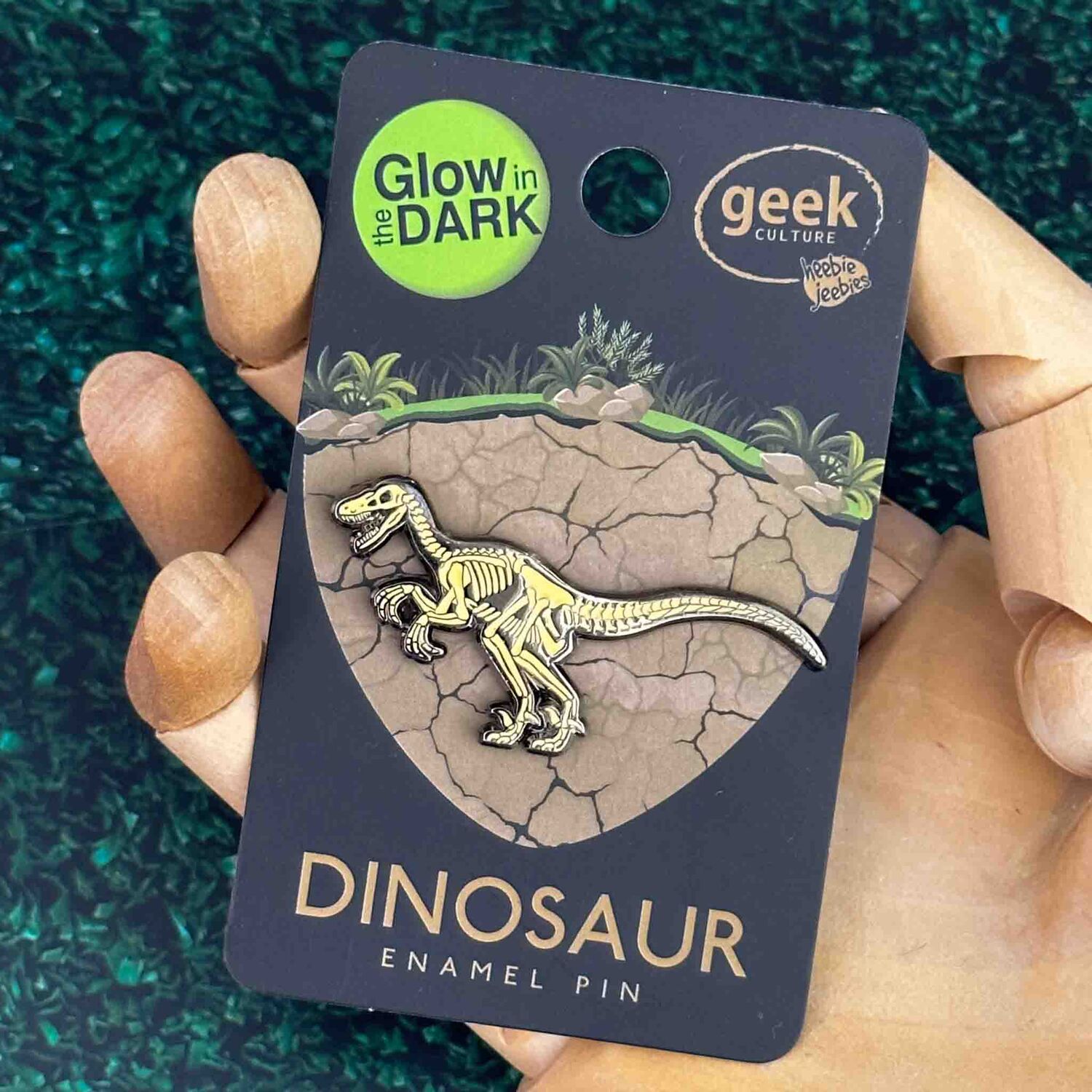 Glowing Dinosaur Skeleton Velociraptor Enamel Pin additional image