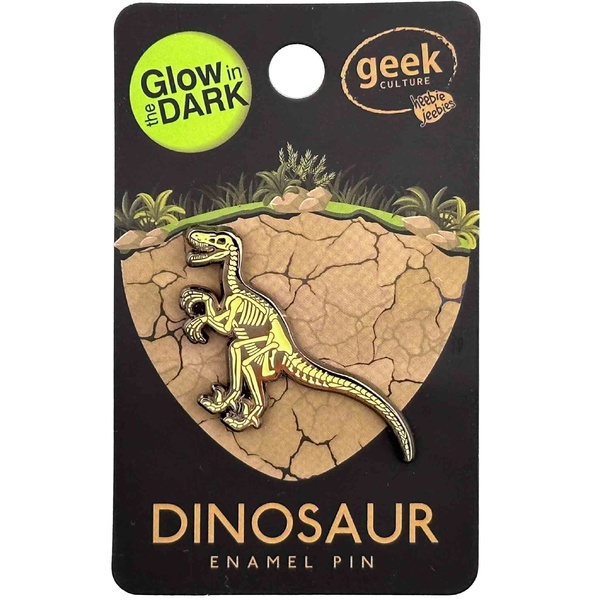 Glowing Dinosaur Skeleton Velociraptor Enamel Pin